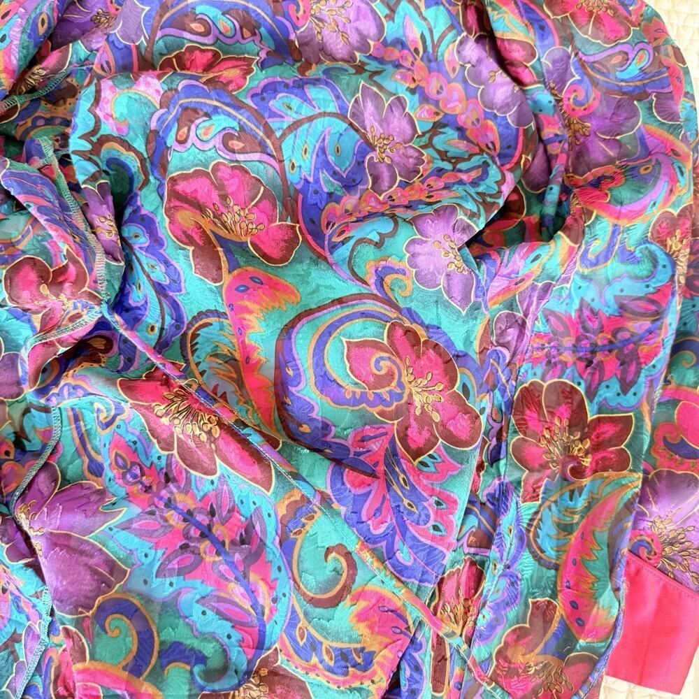 Vtg Victorias Secret Gold Label Paisley Long Robe Pink Satin Trim Fringe Glam S - Picture 8 of 15